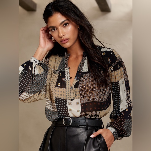 Banana Republic Tops - BANANA REPUBLIC EYELET patchwork button up blouse, boho, 70s, small, black